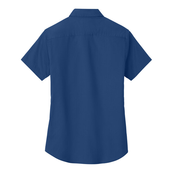 A Port Authority royal blue and classic navy short sleeve dress shirt for women.