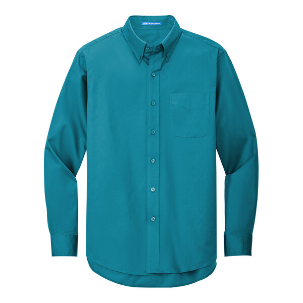 A Port Authority teal green long sleeve dress shirt.