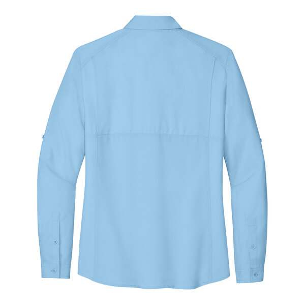 A back view of a light blue Port Authority short sleeve shirt.
