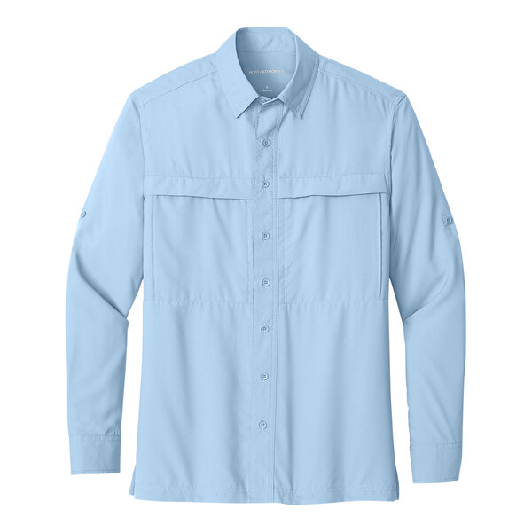 A Port Authority light blue long sleeve shirt.