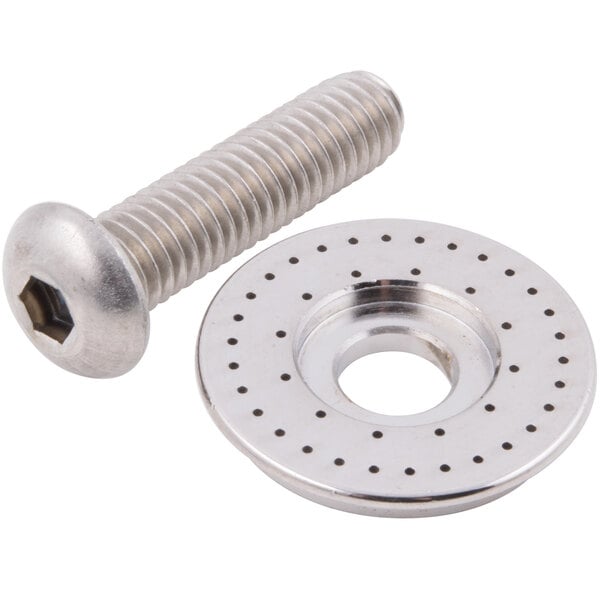 A stainless steel screw and nut.