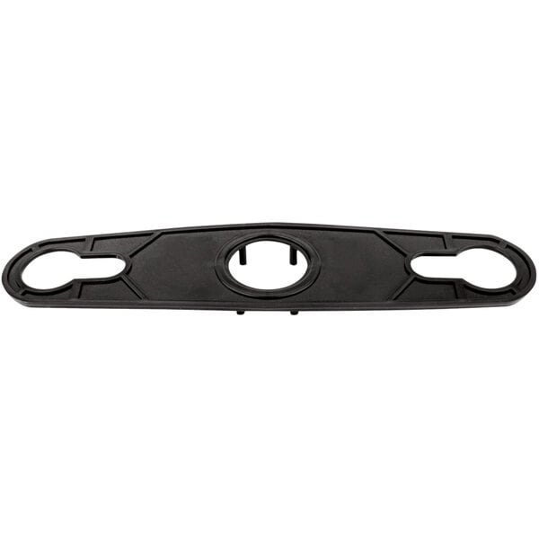 A black plastic square with a circle in the middle.