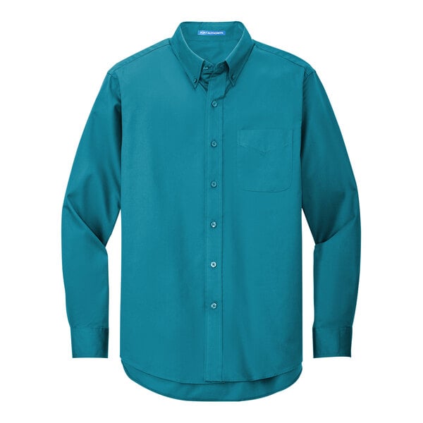 A Port Authority teal green long sleeve dress shirt.