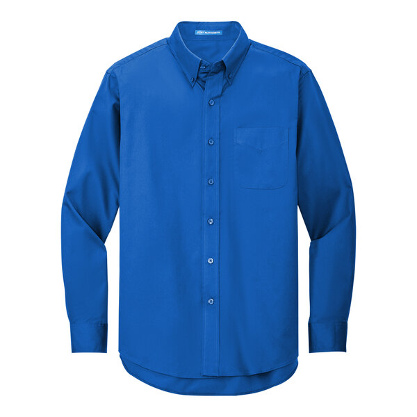 A Port Authority unisex long sleeve dress shirt in strong blue.