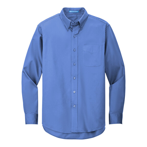 A Port Authority medium unisex blue long sleeve dress shirt.
