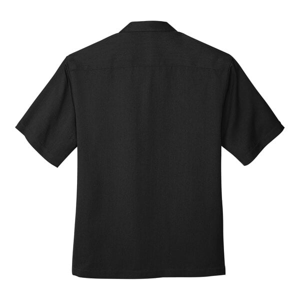 A back view of a black Port Authority short sleeve camp shirt.