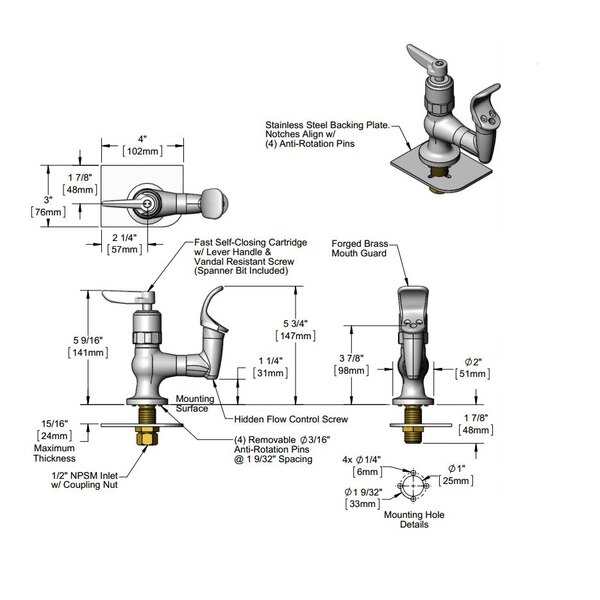 T&S 01425045 Laminar Full Flow Faucet Outlet with 3/427 UN Female