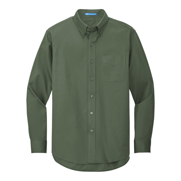 A Port Authority unisex clover green long sleeve dress shirt.