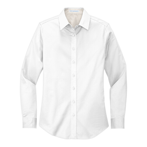 A white Port Authority long sleeved poplin dress shirt.