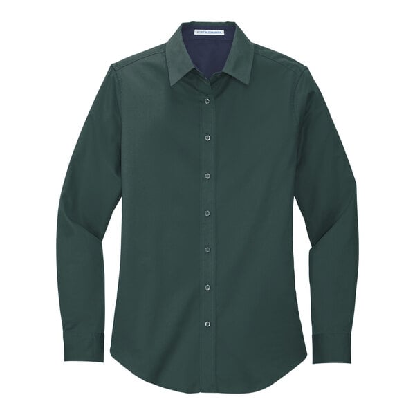 A dark green Port Authority long sleeve dress shirt for women.