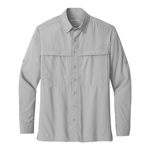 A Port Authority Gusty Grey long sleeve shirt with button down collar.