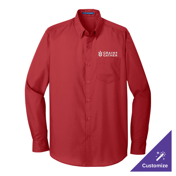 A medium rich red Port Authority long sleeve dress shirt.