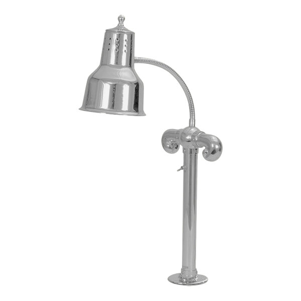 A stainless steel Hanson Heat Lamp with a curved pole and a black cylindrical top.