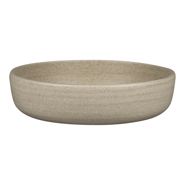 A close-up of a gray Rak Porcelain bowl.