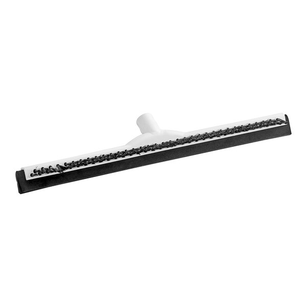 An Ettore white and black floor squeegee with a splash guard and brush.