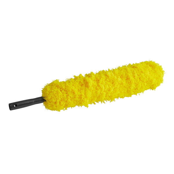An Ettore yellow feather duster with a black handle.