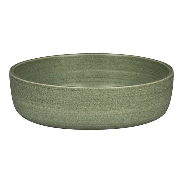 A close-up of a dark green Rak Porcelain bowl with a small rim.