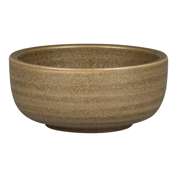 A dark brown Rakstone porcelain ramekin.