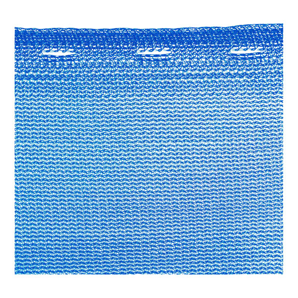 A roll of royal blue mesh fabric with holes.
