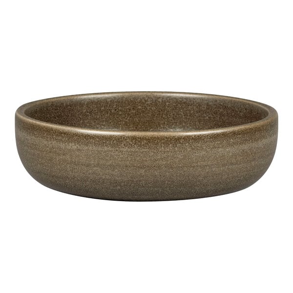 A dark brown Rakstone Selva deep coupe plate by Rak Porcelain.