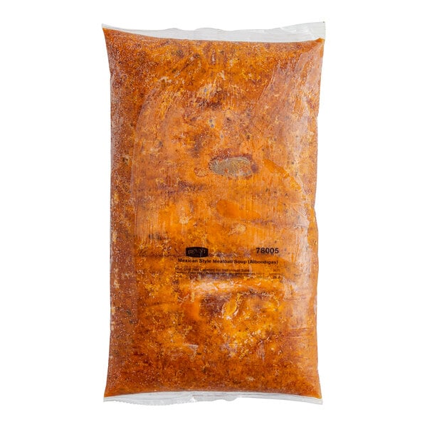A plastic bag of Blount Mexican meatballs on a white background.