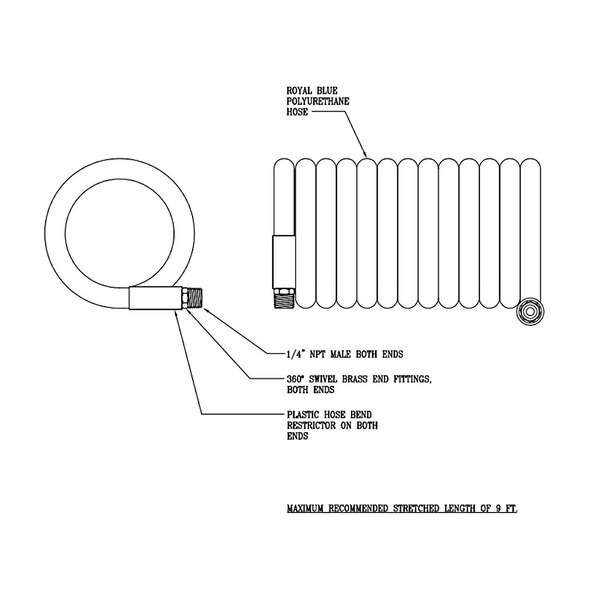 A drawing of a blue coiled hose for a T&S pet grooming faucet.