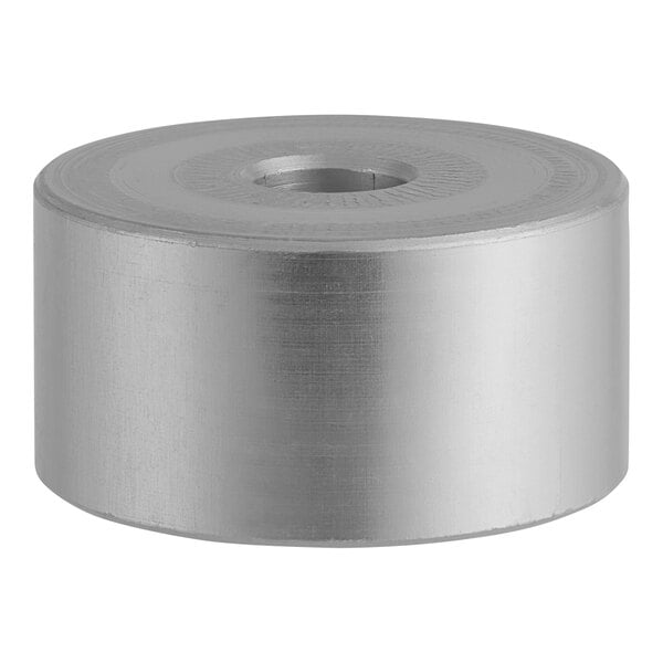 A silver cylindrical object with a hole.