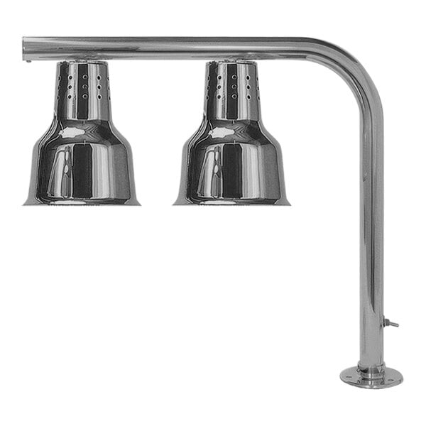 A chrome Hanson Heat Lamps double bulb mounted heat lamp.