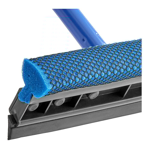An Ettore blue squeegee with a blue handle and sponge.