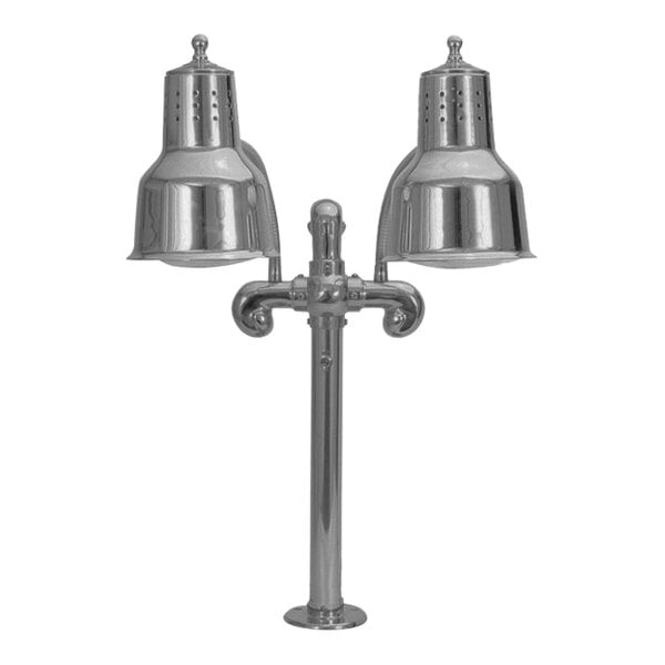 A close-up of a Hanson Heat Lamps countertop warmer with two bulbs.