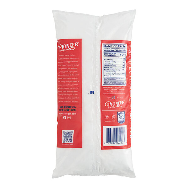 A close-up of a 2 lb. bag of 10X confectioners sugar.