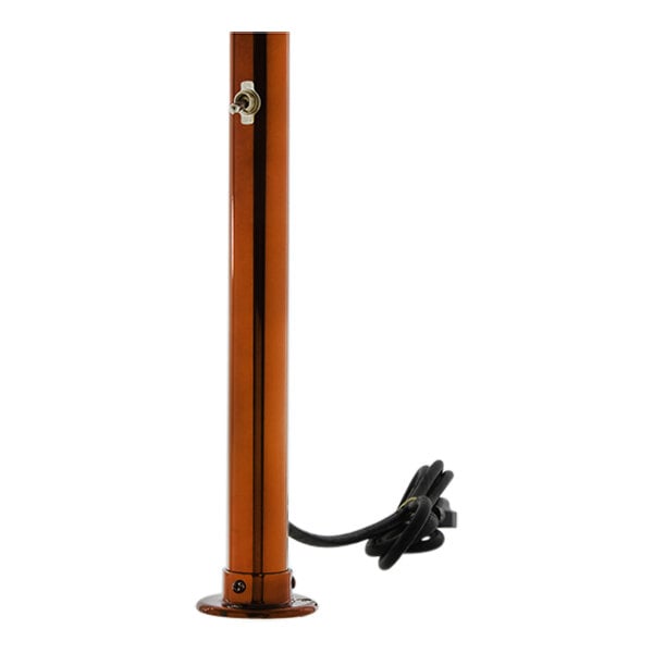 A Hanson Heat Lamps Streamline Smoked Copper finished heat lamp with a black cord coming out of the bottom.