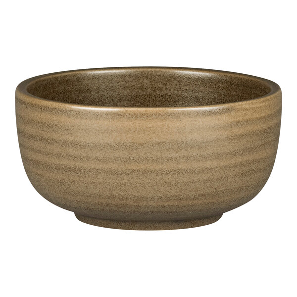 A dark brown Rakstone Selva porcelain bowl with a brown rim.