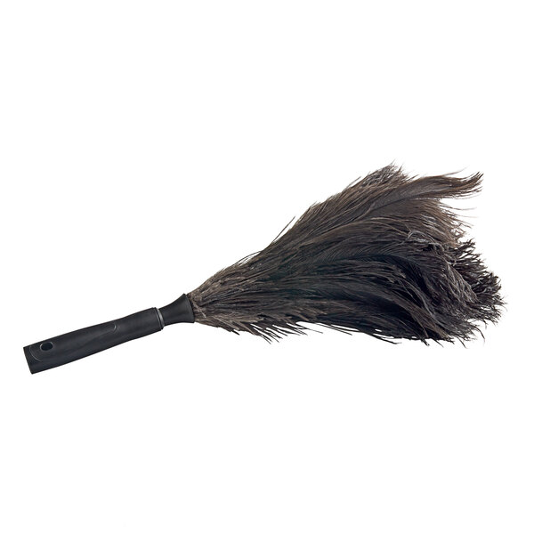 An Ettore Ostrich Feather Duster with a black handle.