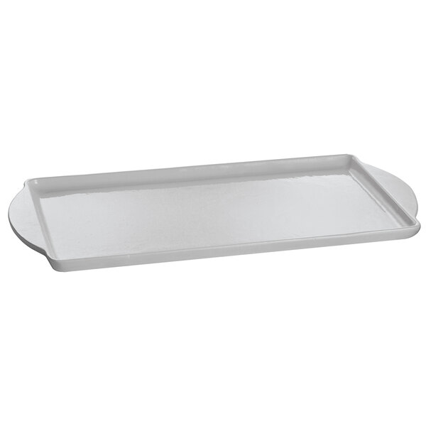 A gray rectangular Tablecraft tray with two handles.