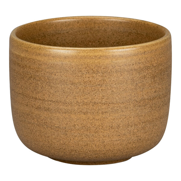 A brown Rak Porcelain bowl with a white background.