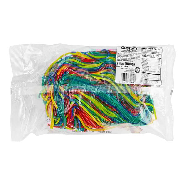 A bag of Gustaf's Rainbow Licorice laces.