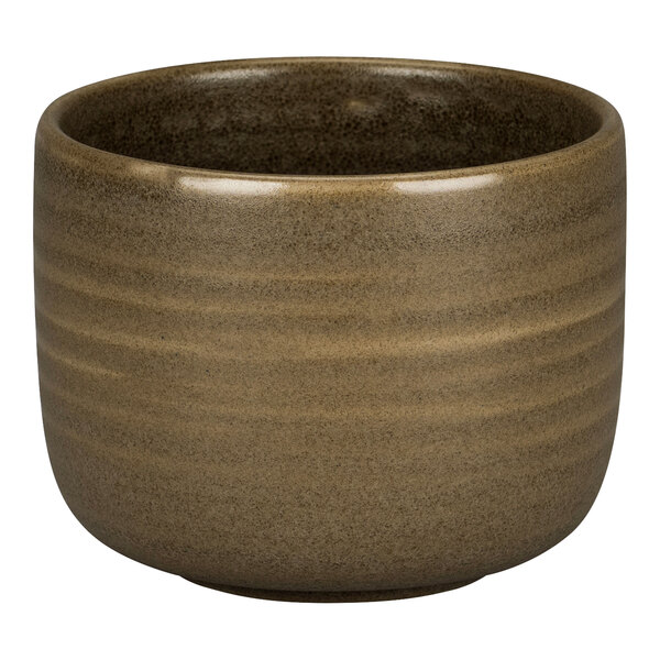 A dark brown Rakstone Selva porcelain bowl with a brown rim.