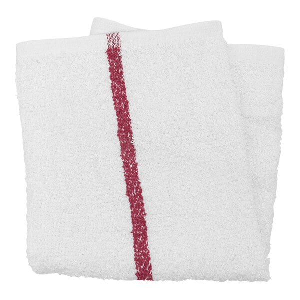 A white towel with a red stripe.