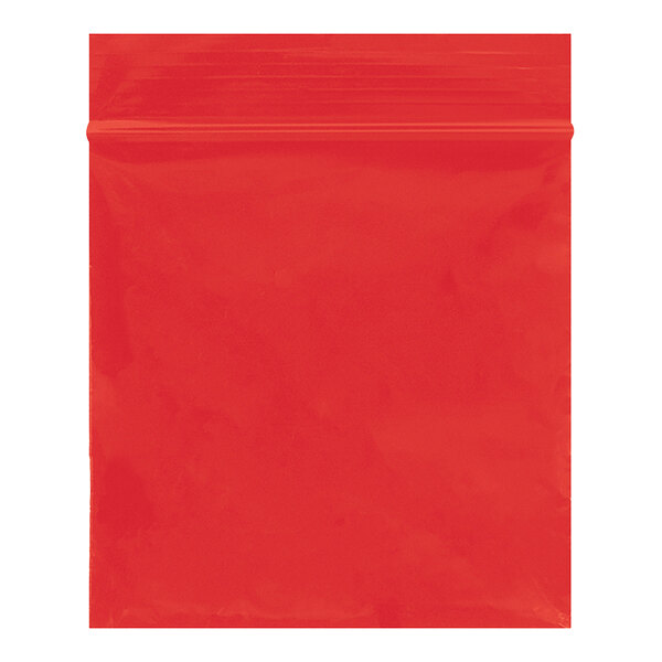 A red rectangular poly bag with a zipper.