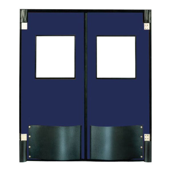 A blue double Durulite traffic door with windows.