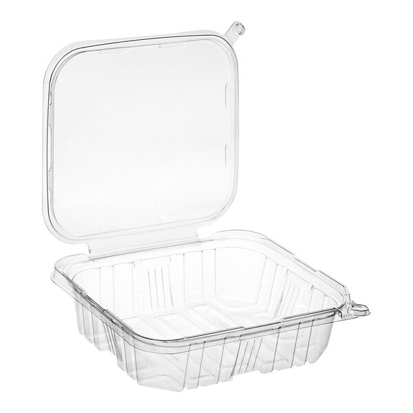 A Choice clear plastic rectangular container with a hinged flat lid.