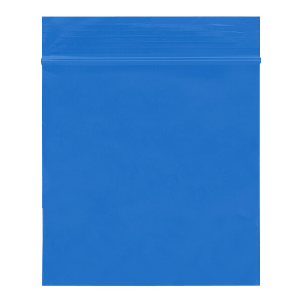 A blue reclosable poly bag with a zipper.