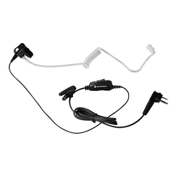 A Motorola 1-wire surveillance earpiece with a microphone and cord.