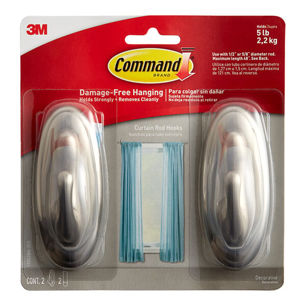 A package of 3M Command Brushed Nickel Curtain Rod hooks.