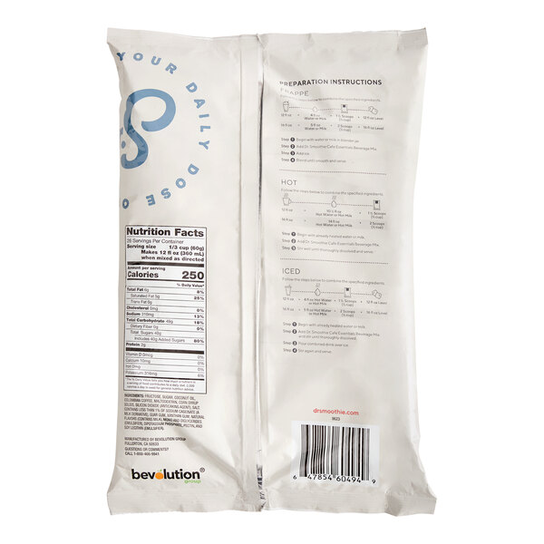A bag of Dr. Smoothie Cafe Essentials Classic Latte Beverage Mix weighing 3.5 pounds.