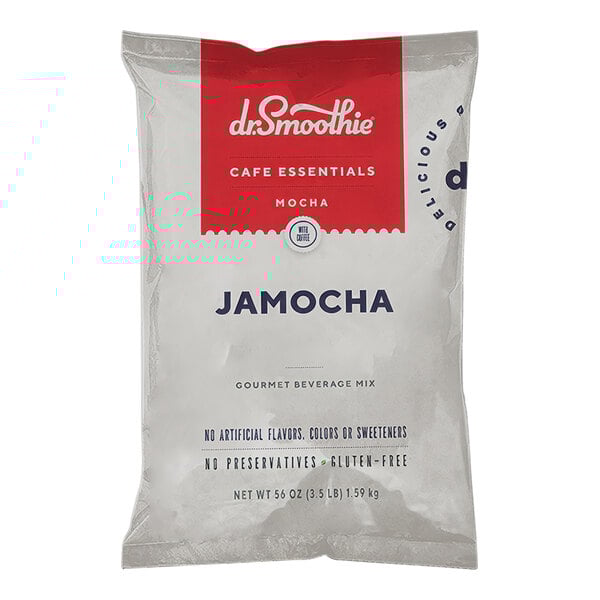 A white package of Dr. Smoothie Cafe Essentials Jamocha Beverage Mix with red and blue text.