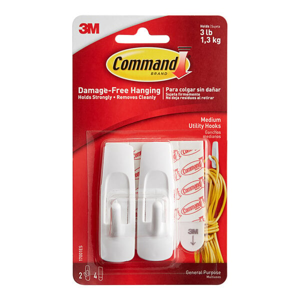 A package of 3M Command white utility hooks.