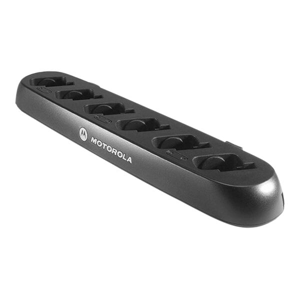 A black Motorola 6-unit charger with multiple outlets.