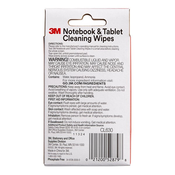 A white 3M box of 24 notebook and tablet screen cleaning wipes with black and red text.